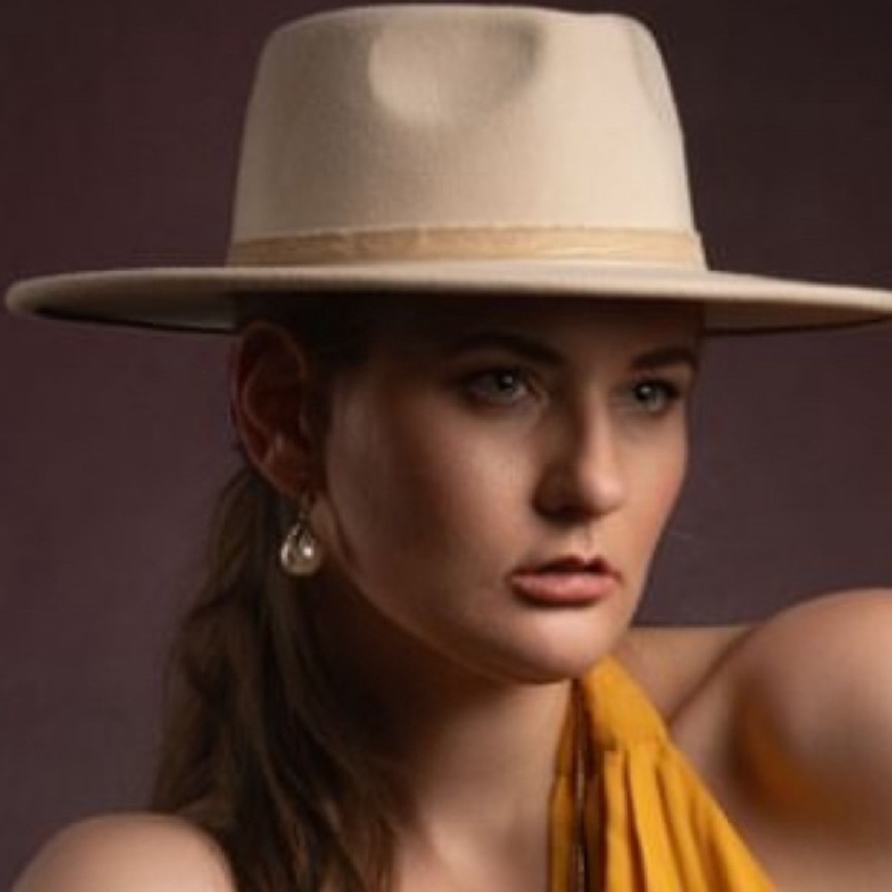 Hat Wide brim Hat felt Hat Braided Leather Band Beige hat women’s hat new hat